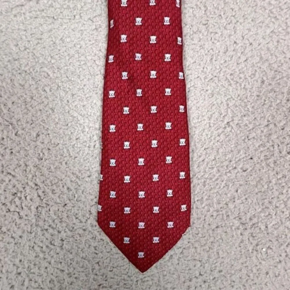 HERMES MENS SILK TIE RED WITH LITTLE BEARS 🐻 DESIGN ON IT